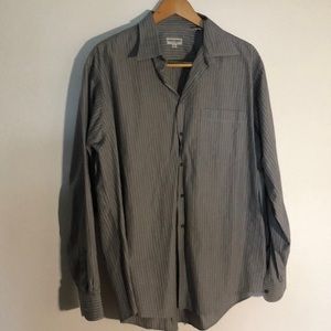 Giorgio Armani Le Collezioni grey stripe button down shirt.